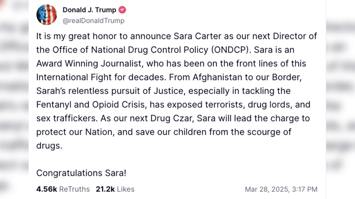 President Trump appoints Sara Carter as drug czar