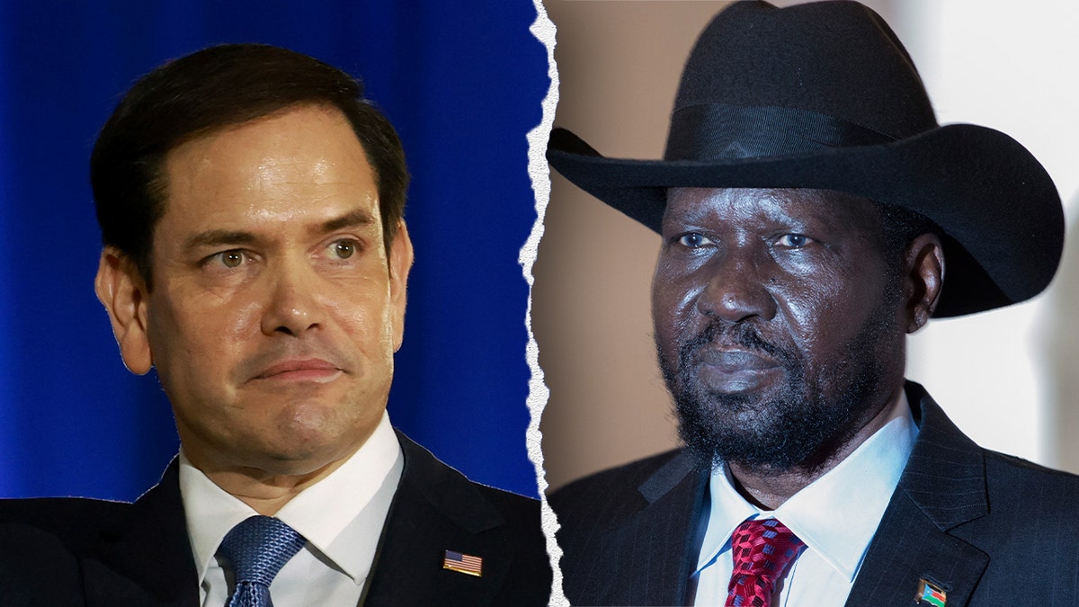 Marco Rubio is pictured next to Salva Kiir Mayardit