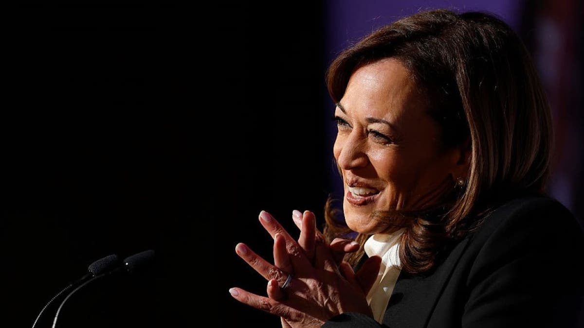 SAN FRANCISCO, CALIFORNIA - APRIL 30: Former U.S. Vice President Kamala Harris delivers a keynote address during the Emerge 20th Anniversary Gala at the Palace Hotel on April 30, 2025 in San Francisco, California. Kamala Harris delivered her first public speech since leaving office in January. (Photo by Justin Sullivan/Getty Images)