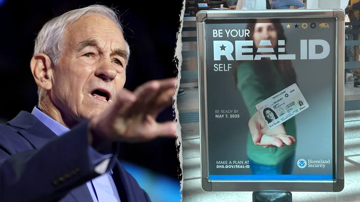 Ron Paul, left; Real ID poster, right