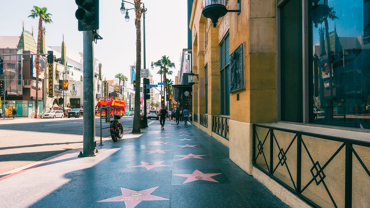 Hollywood, California, USA - April 26, 2023. Hollywood Boulevard. Look at celebrities who have received stars on the Hollywood Walk of Fame