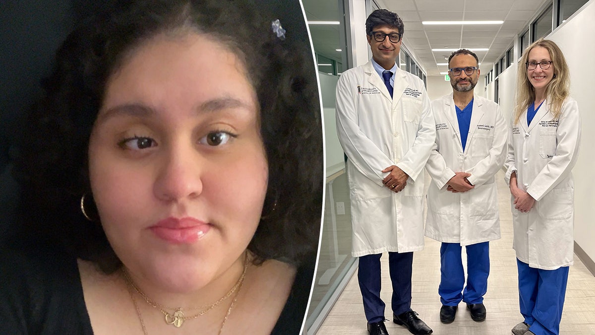 A side by side of Karla Flores and the team of doctors that handled the procedure