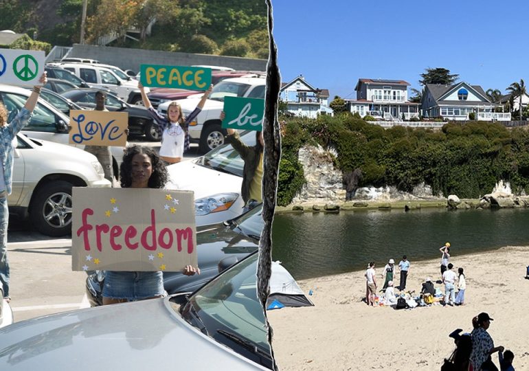 California beach ‘Resist!’ protest pushes ‘kindness’ while calling to ‘86 47’ in anti-Trump message