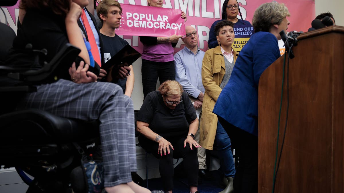 Congressional Democrats hold a rally and press conference to announce their opposition to a Republicans plan to cut Medicaid in the Cannon House Office Building on Capitol Hill on May 13, 2025 in Washington, DC. House Republicans released a spending plan this week that would cause millions of poor Americans to lose Medicaid and millions more to pay higher fees, all part of President Donald Trump's budget priorities. (Photo by Chip Somodevilla/Getty Images)