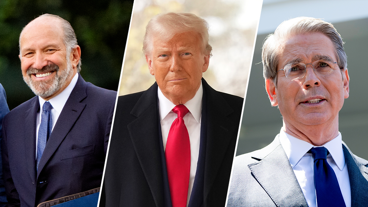 Commerce Secretary Howard Lutnick, left, President Donald Trump, Treasury Secretary Scott Bessent