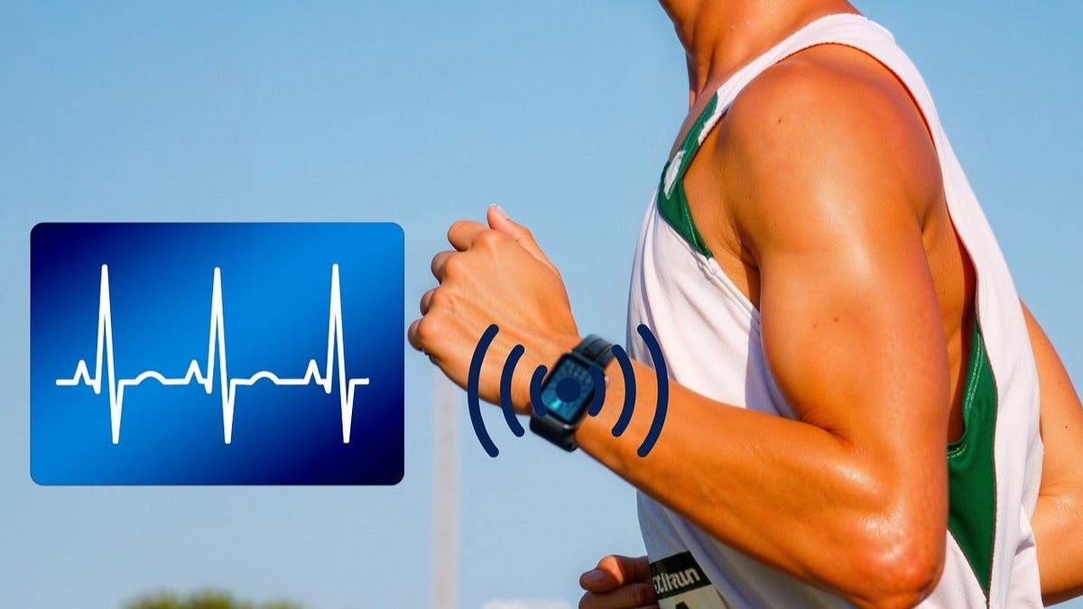 A man wearing a smartwatch to track health data.