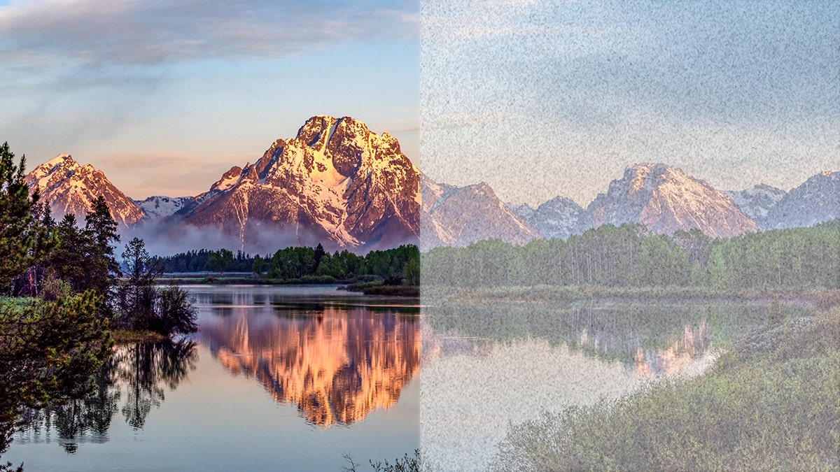 A view of a mountain with and without visual snow syndrome