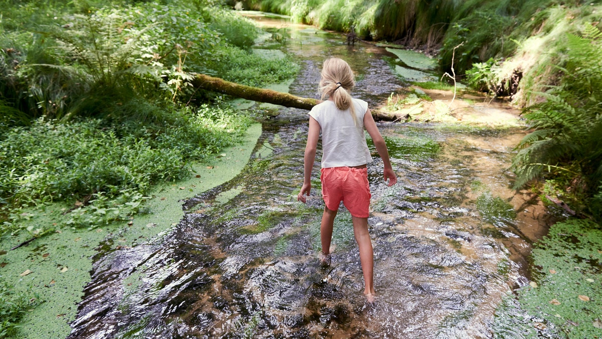 Girl playing in creek