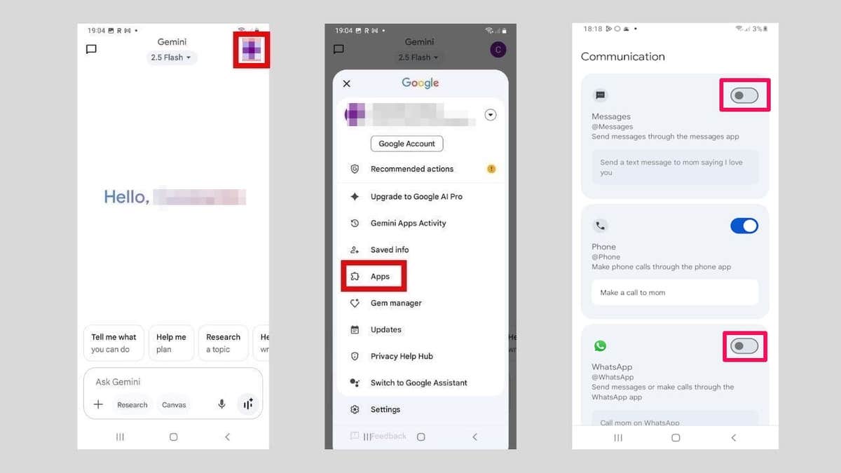 Steps to stop the Gemini app from accessing your Android apps.