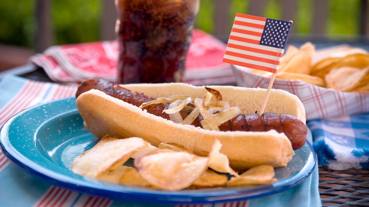 Hot dog and soda with flag