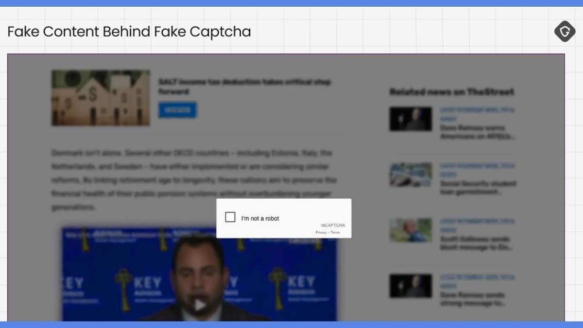 Illustration of fake content behind fake Captcha.