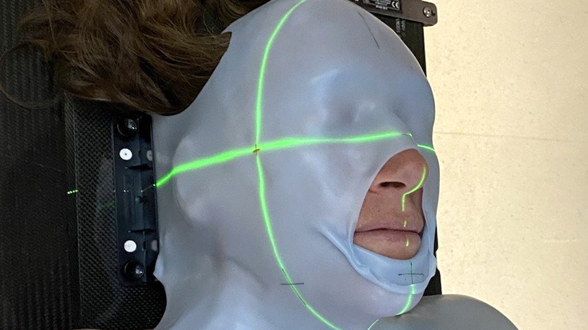 Claire Barbery has a scan which revealed 5cm tumour at the base of her skull.