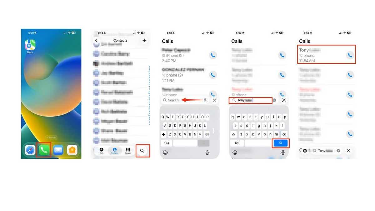 Steps to view call history by contact