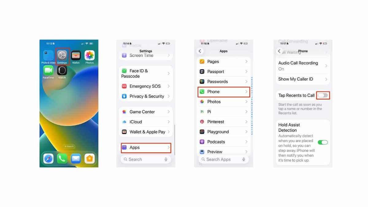 Steps to disable "Tap Recents to Call"