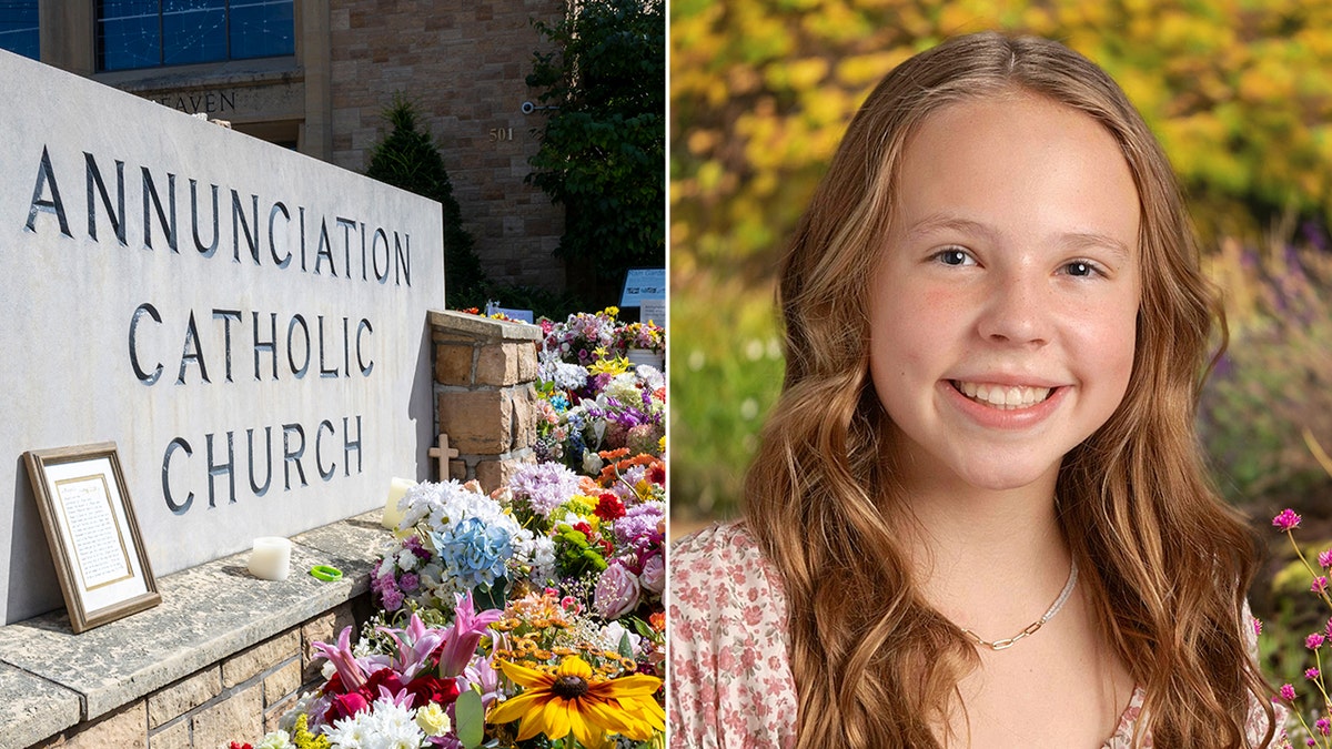 sophia forchas split image next to annunciation catholic church sign