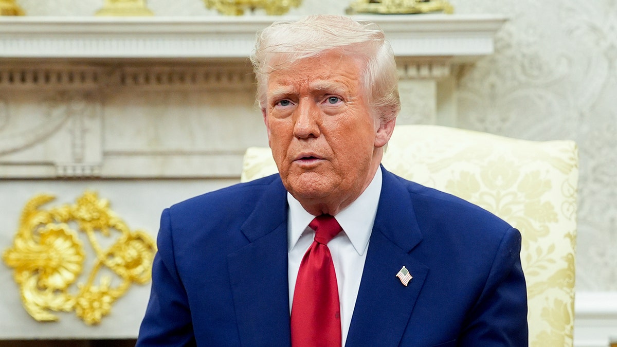 President Donald Trump speaks to press