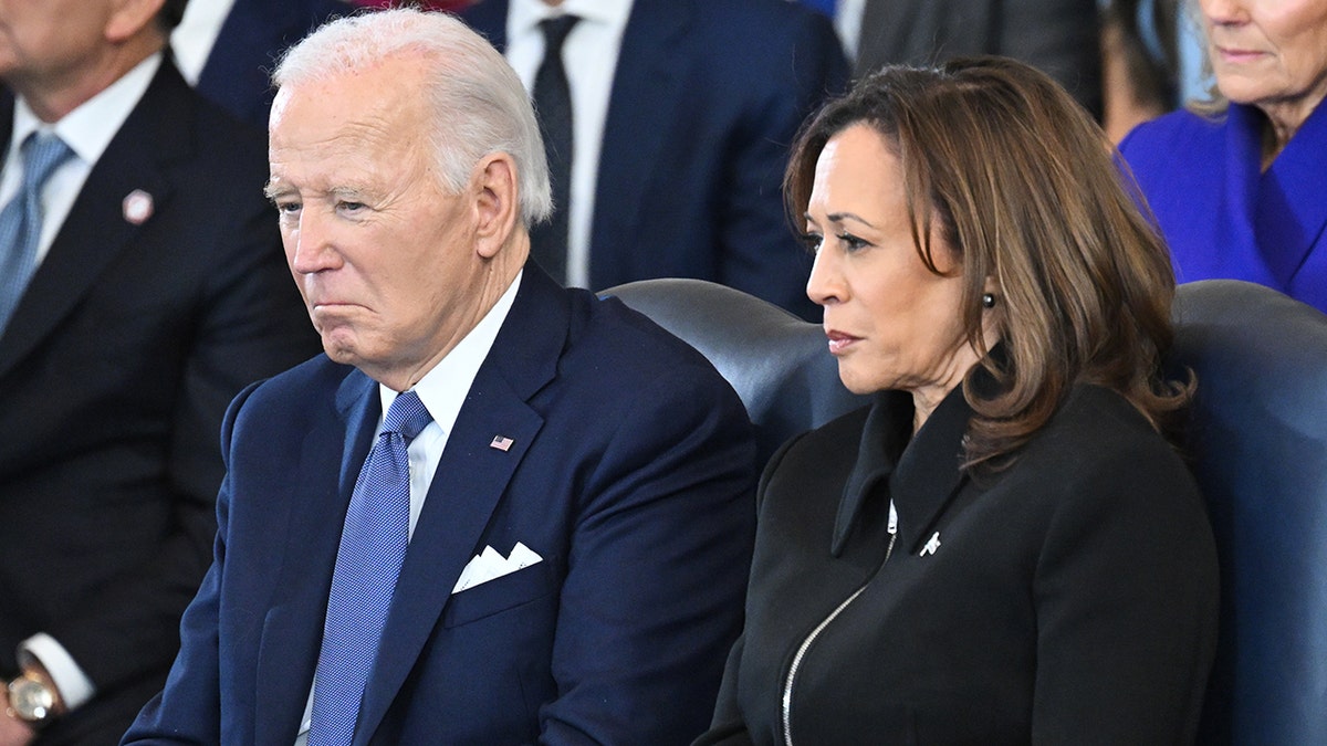 President Joe Biden and Vice President Kamala Harris at Donald Trump's 2025 inauguration ceremony
