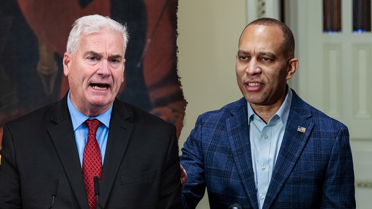 A split image of Republican Tom Emmer and Democrat Hakeem Jeffries