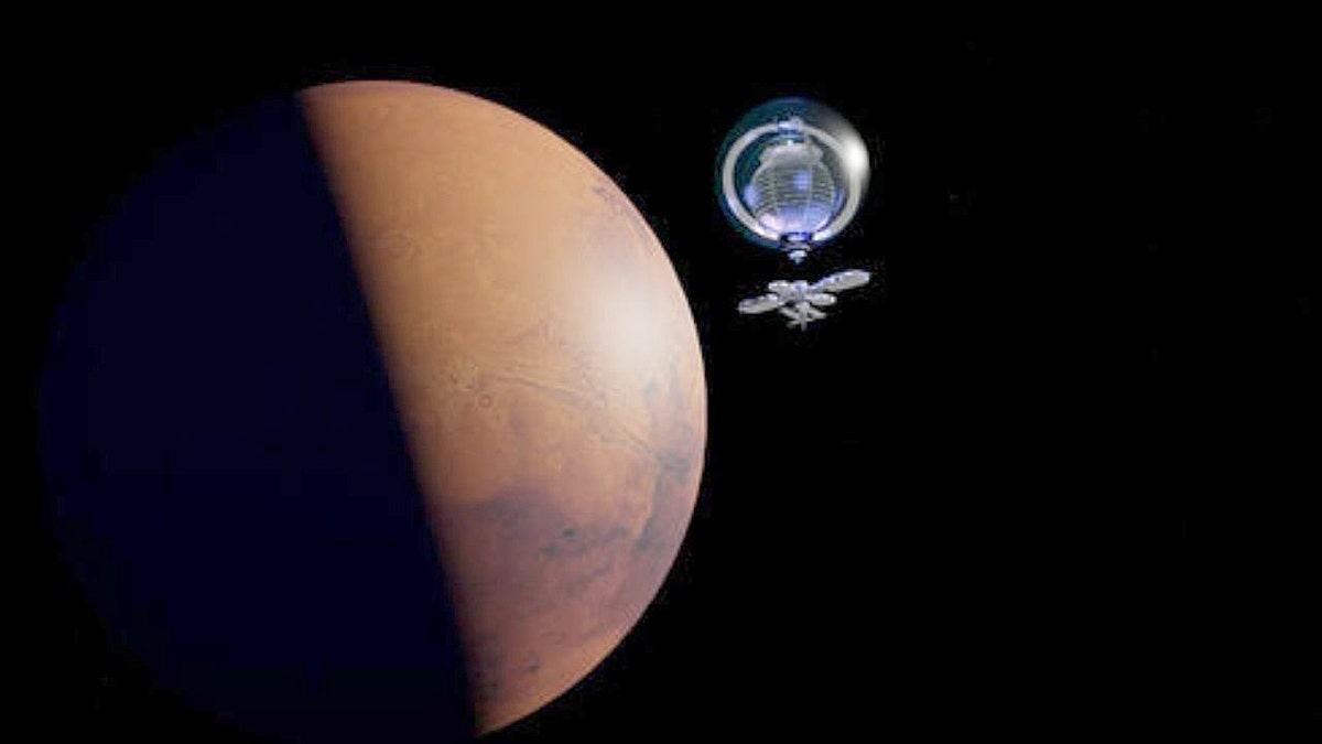 A mockup of a glass sphere in space