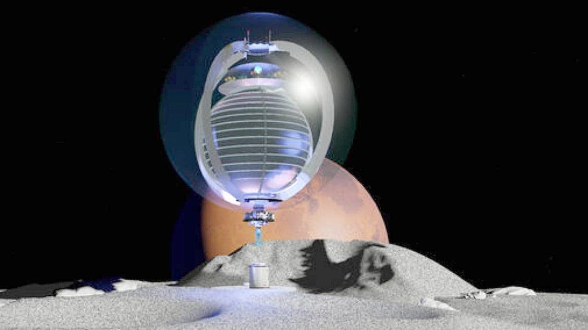 A mockup of a glass sphere in space