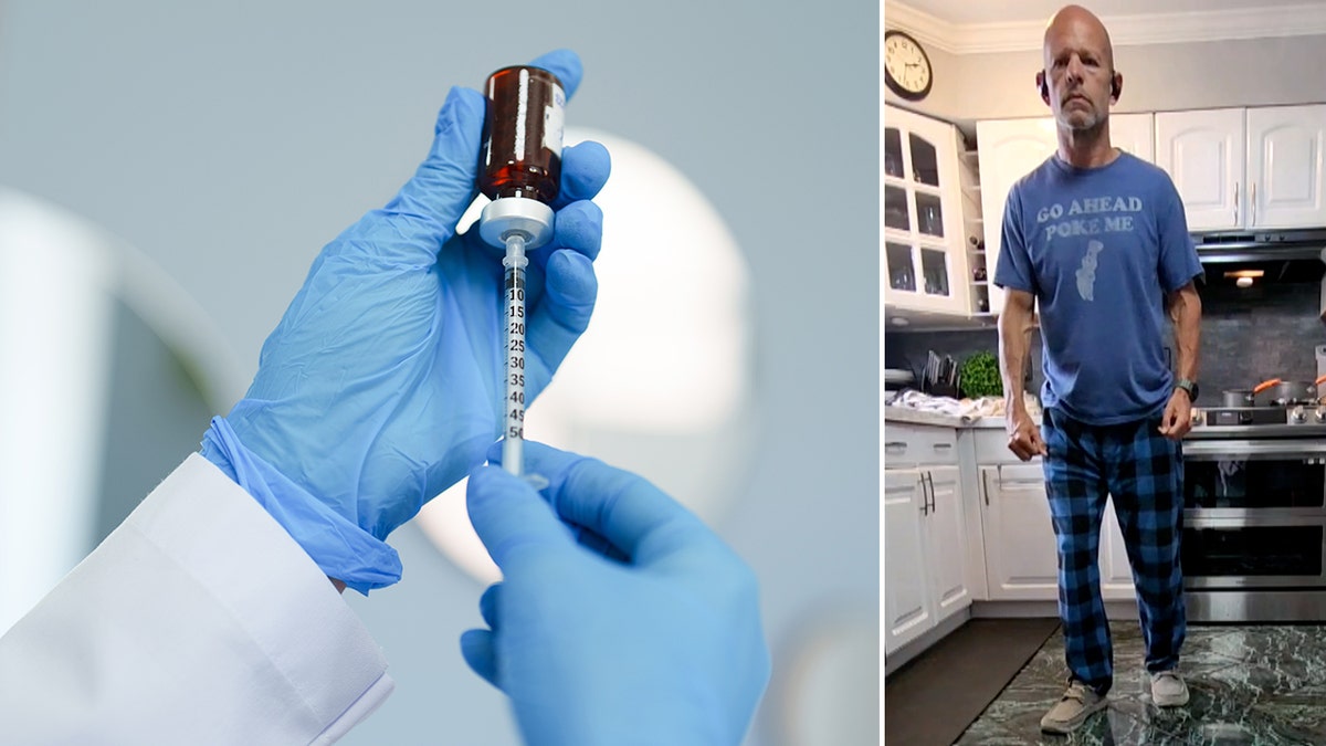 doctor holding a syringe and vial next to larry williams