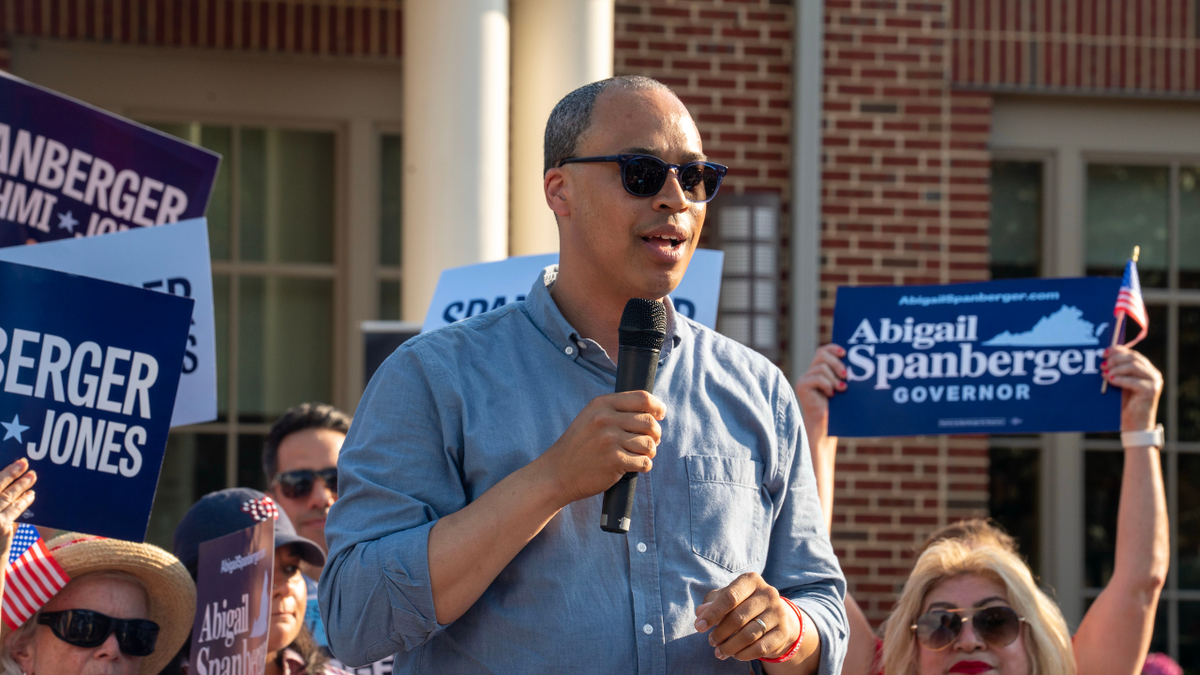 Jay Jones speaks during a campaign stop