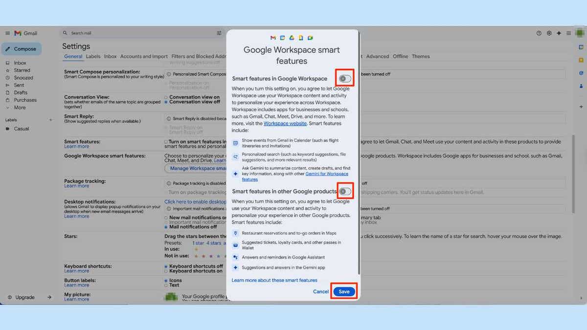 A screenshot of Google's account settings.