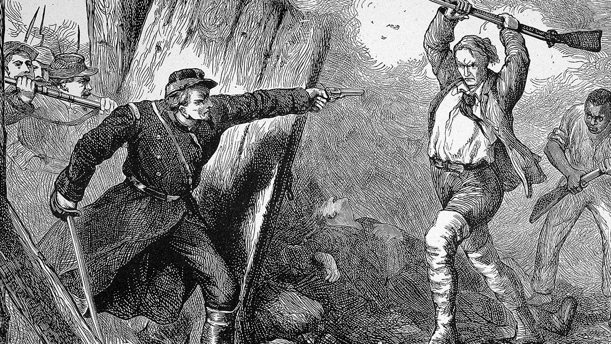 John Brown Virginia raid at arsenal in Black and White.