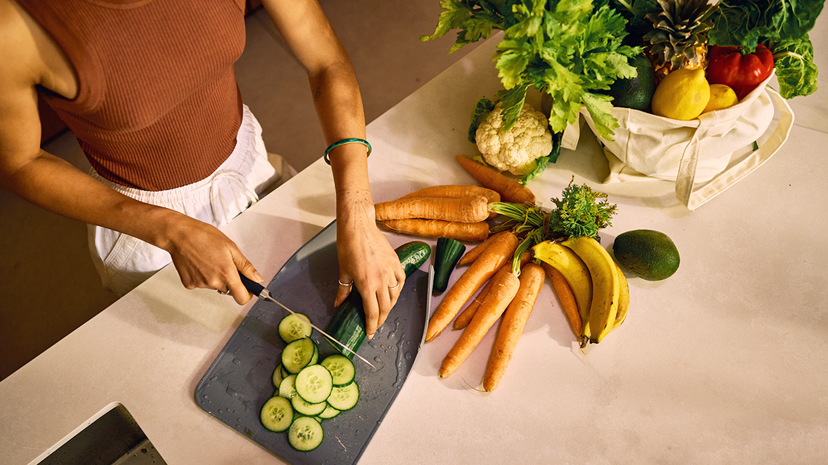 woman prepping vegetables