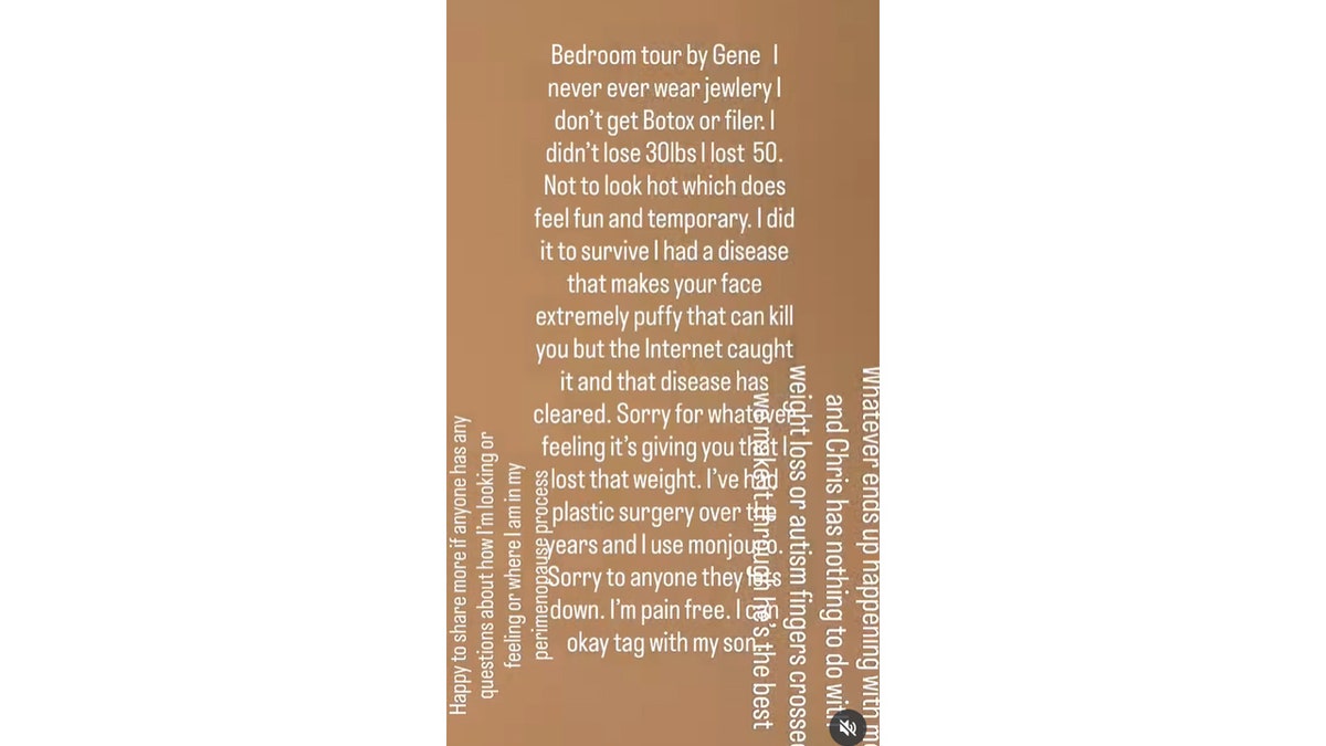 A tan background filled with long paragraphs of vertically rotated white text from a now-deleted post from Amy Schumer.