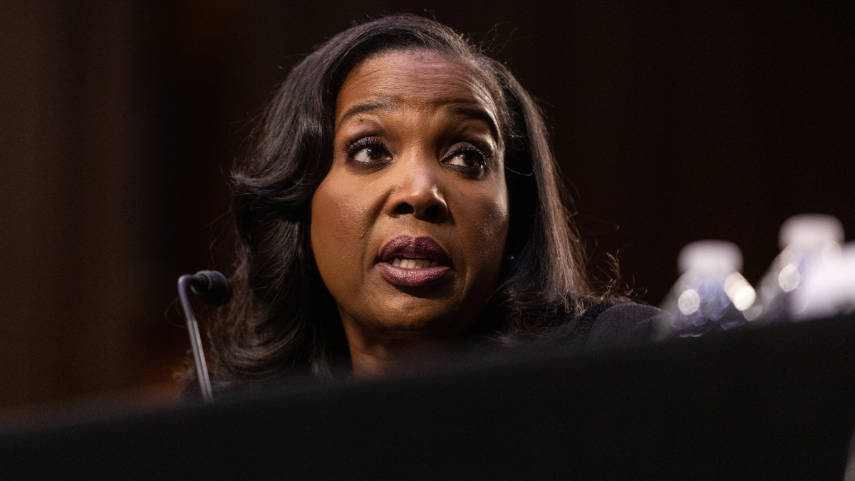 Federal Reserve governor Lisa Cook speaks during a Senate Banking Committee hearing.