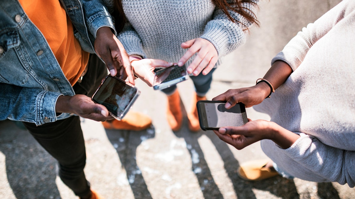 aerial view of people on phones